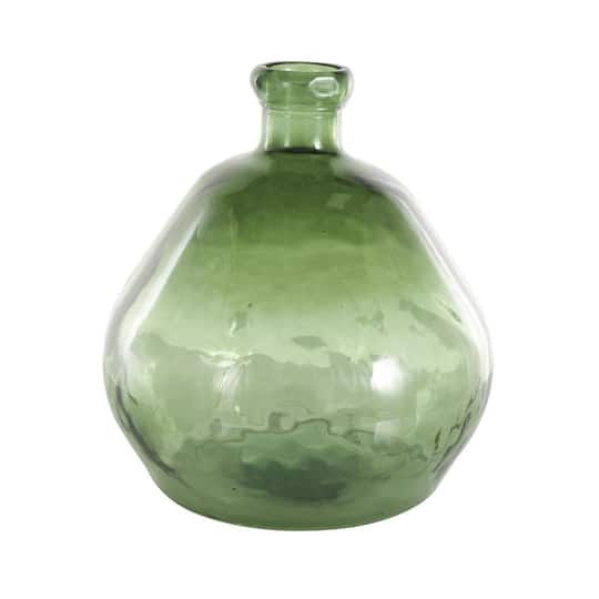 Green Recycled Glass Handmade Wide Ombre Spanish Bottle Vase
